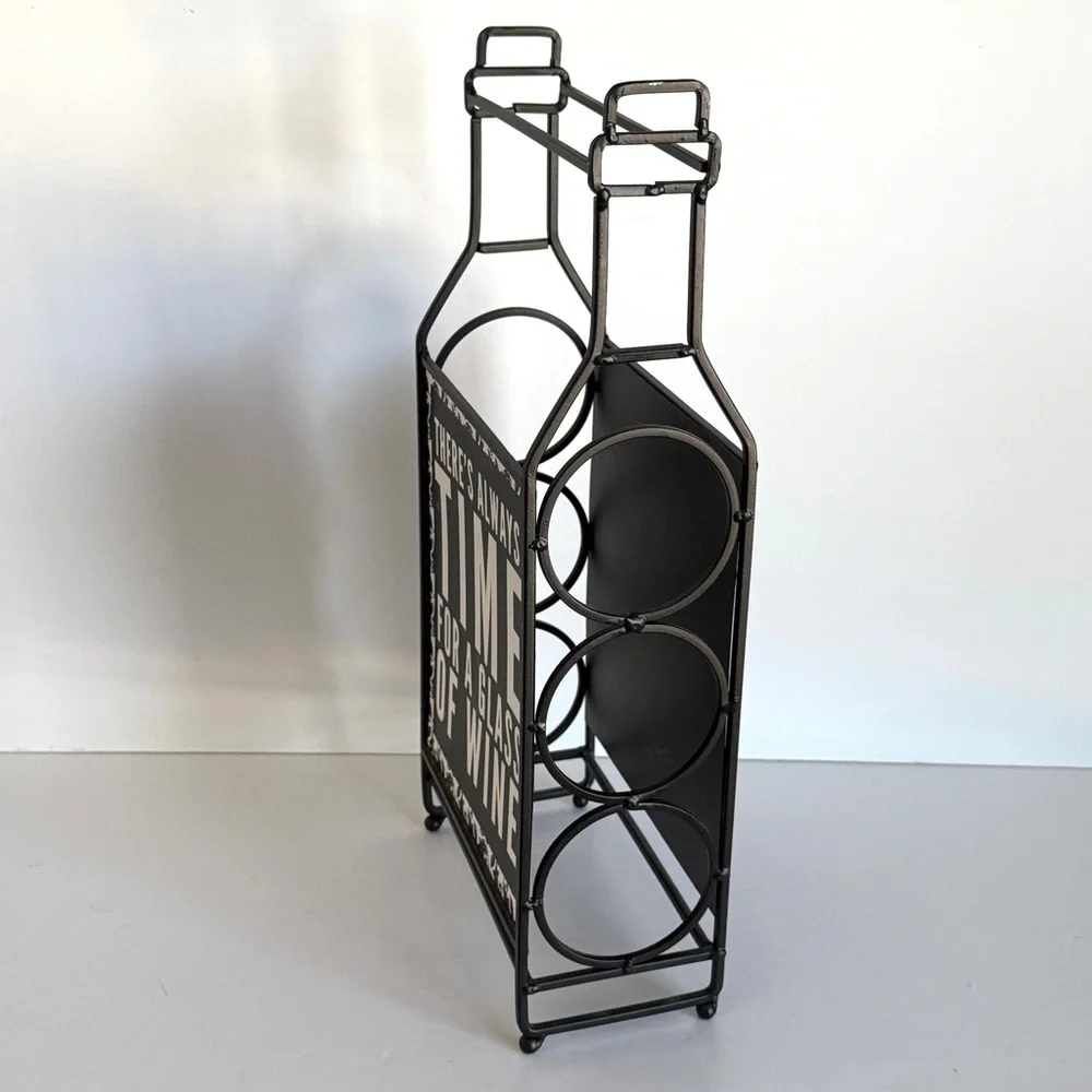 Black Metal Wine Rack “There’s Always Time for a Glass of Wine’ Decor